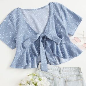 NWOT Shein discontinued Polka Dot Tie Front Crop Babydoll Top